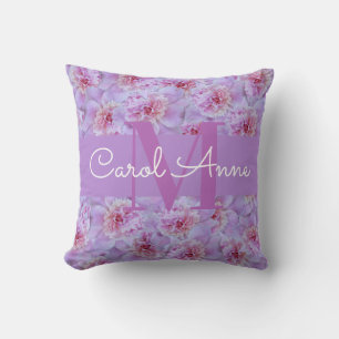 Cojín Decorativo Pink Peonies Morado Monograma Floral