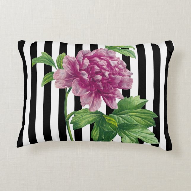Cojín Decorativo Pink Peony Black Stripes Moda (Reverso)