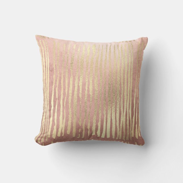 Cojín Decorativo Pink Rose Foxier Rubor Gold Strokes Stripes Pastel (Anverso)