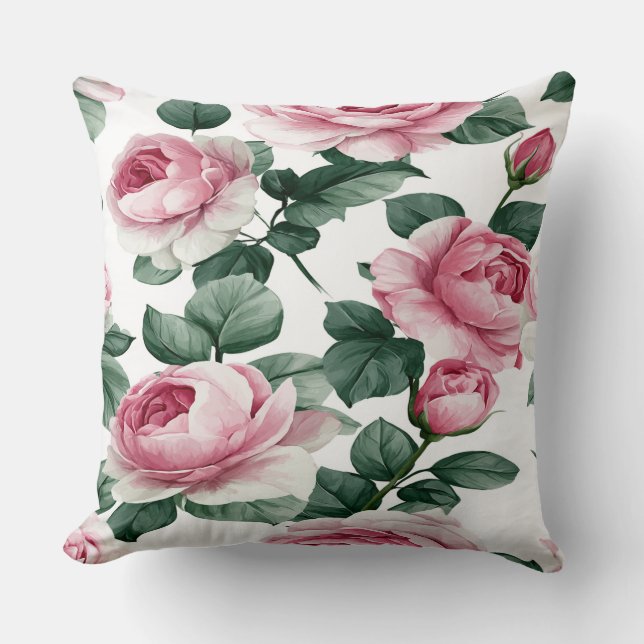 Cojín Decorativo Pink Roses Floral Throw Pillow (Anverso)