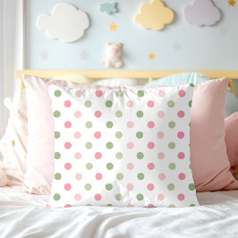 Cojín Decorativo Pink & Sage Green Pastel Polka Dot