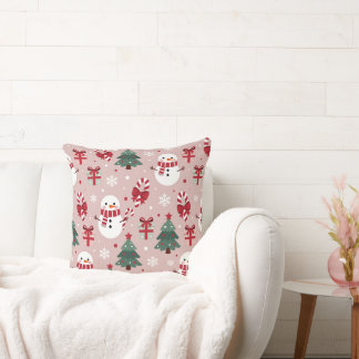 Cojín Decorativo Pink Snowman Christmas Throw Pillow for Girls