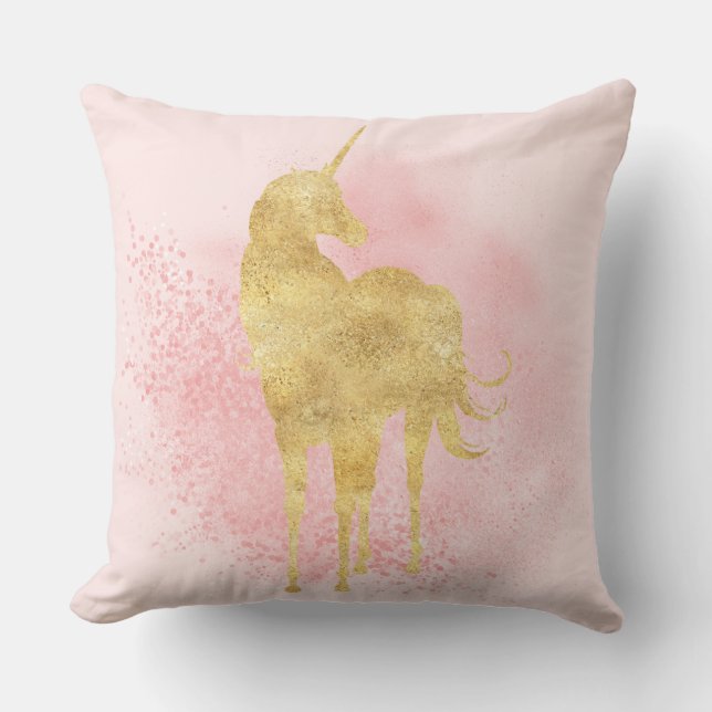 Cojín Decorativo Pink Sparkle Gold Unicorn (Anverso)
