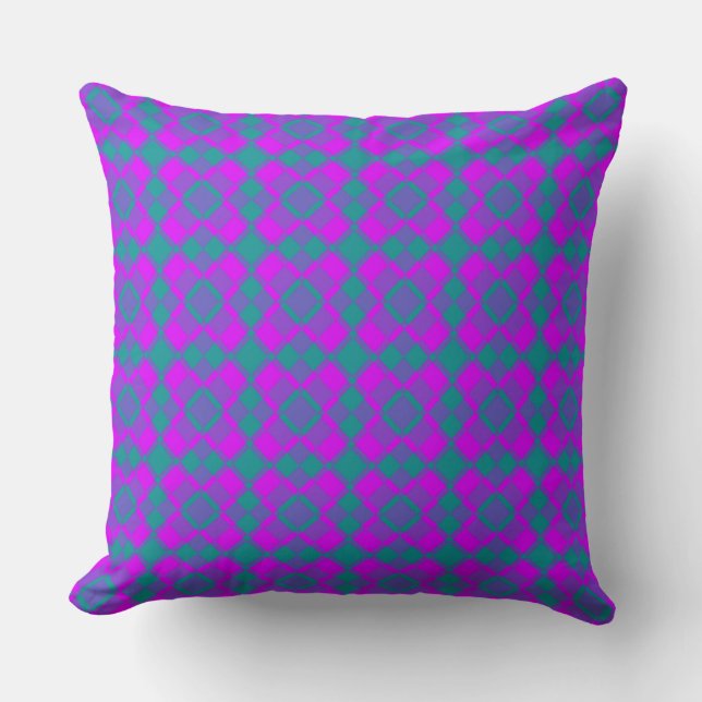 Cojín Decorativo Pink Teal Purple Checker Argyle Pattern (Anverso)