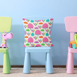 Cojín Decorativo Pink Umbrellas with Clouds and Raindrops