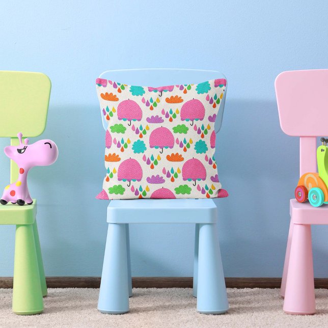 Cojín Decorativo Pink Umbrellas with Clouds and Raindrops (Subido por el creador)