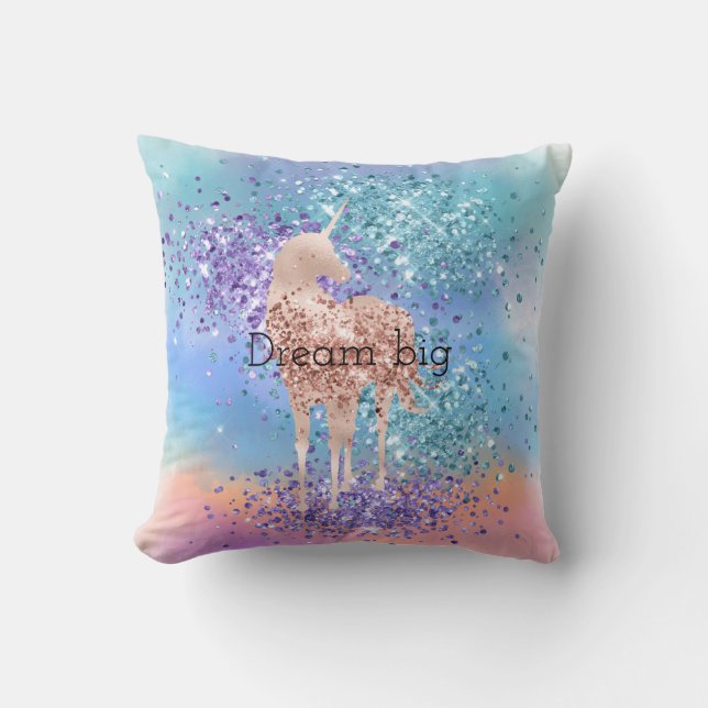 Cojín Decorativo Pink unicornio esparcen morado Purpurina aqua  (Anverso)