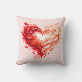 Cojín Decorativo Pink Watercolor Feather Heart Throw Pillow
