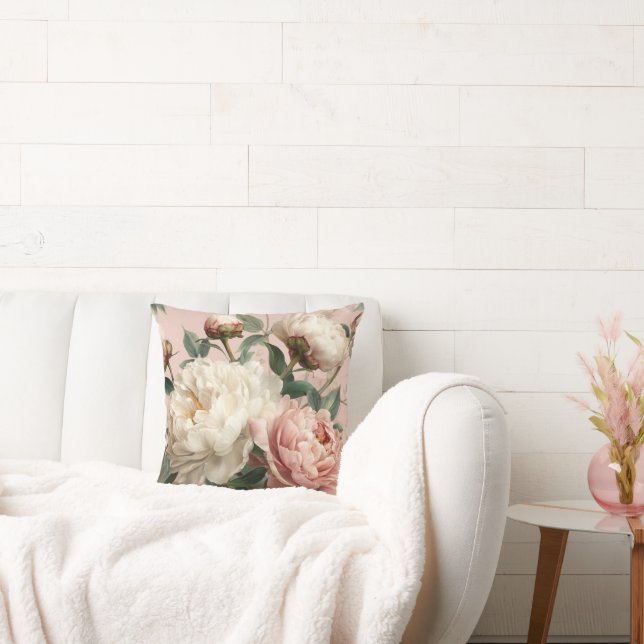Cojín Decorativo Pink & White Peonies Floral Elegant (Sofá)
