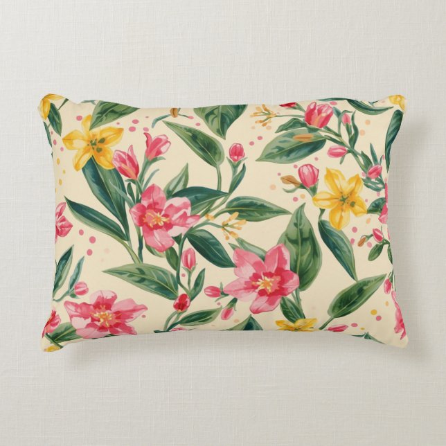 Cojín Decorativo Pink Yellow Flowers, Florals,Shocking Stripes (Anverso)