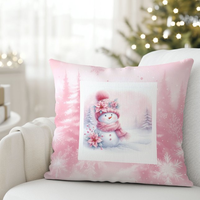 Cojín Decorativo Pinkmas Snowy Forest Snowman Kids Room Decor (Pinkmas Snowy Forest Snowman Kids Room Decor)