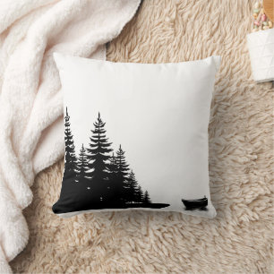 Cojín Decorativo Pino negro y blanco minimalista del bosque