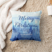 Pinos acuarela azul Navidad Feliz Navidad