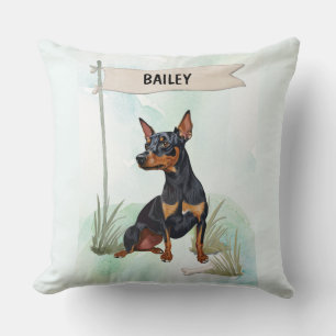 Cojín Decorativo Pinscher Miniatura Acuarela Perro Personalizado