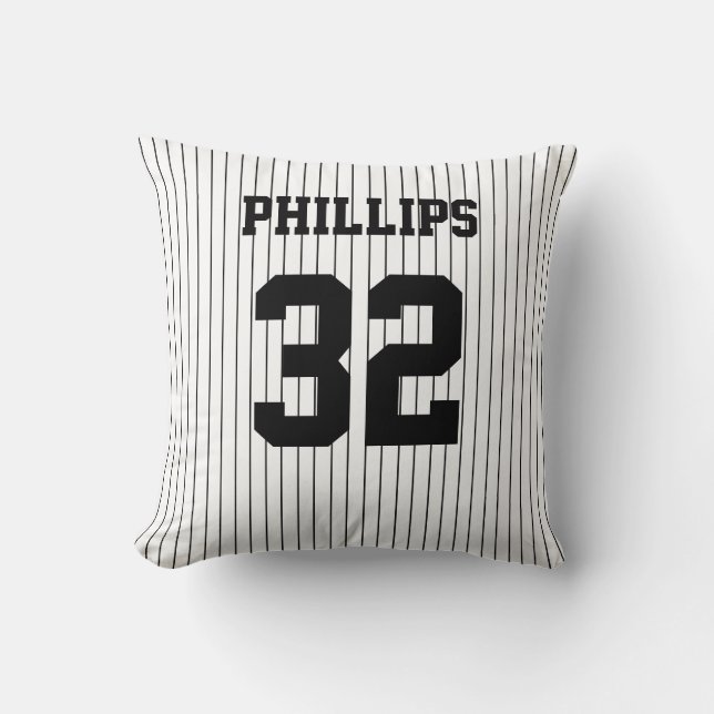 Cojín Decorativo Pinstripes negras de béisbol y Jersey blanco (Anverso)