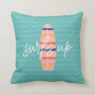 Cojín Decorativo Pinta de surf rosa y olas