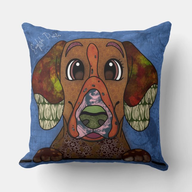 Cojín decorativo pintado a mano con puntero inglés (Anverso)