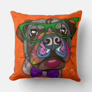 Cojín decorativo pintado a mano de pug