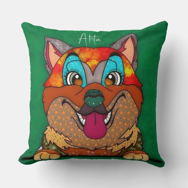 Cojín decorativo pintado a mano en Akita (Anverso)