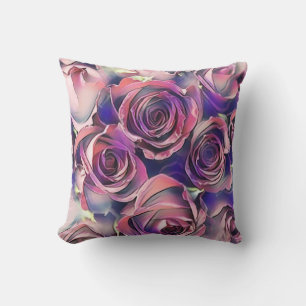 Cojín Decorativo Pintado acuarela de rosas púrpura rosa