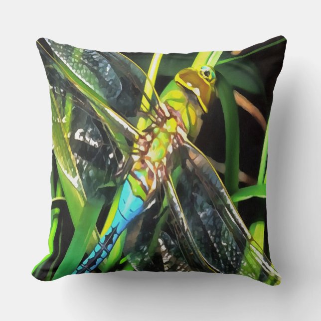 Cojín Decorativo Pintado de alas con volante azul (Anverso)