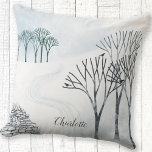 Cojín Decorativo Pintado de paisajes de nieve en invierno personali<br><div class="desc">Un paisaje de invierno nevado con árboles y una pared de piedra seca. ¡Brrr! Arte original de Nic Squirrell. Cambie o quite el nombre que desea personalizar.</div>