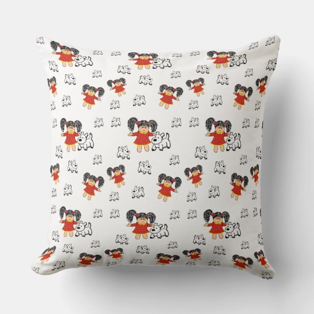 Cojín decorativo pintado de rojo blanco negro vint (Anverso)