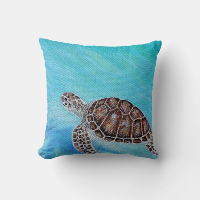 Cojín Decorativo Pintado de tortugas marinas (Anverso)