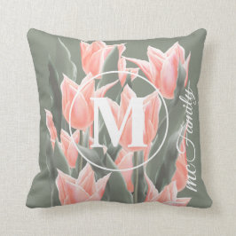 Cojín Decorativo Pintado de tulipanes de color monograma