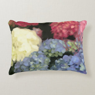 Cojín Decorativo Pintado digital de flores de hidrangea azul y rosa