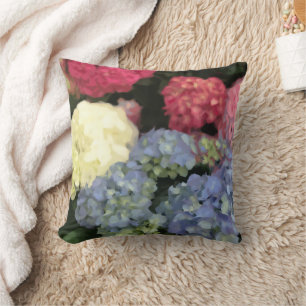 Cojín Decorativo Pintado digital de flores de hidrangea azul y rosa
