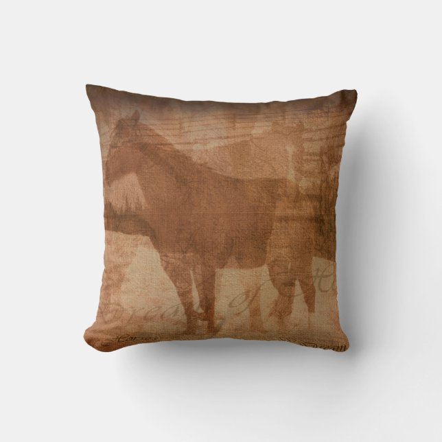Cojín Decorativo Pintado rústico de caballos, arte equino para los  (Anverso)