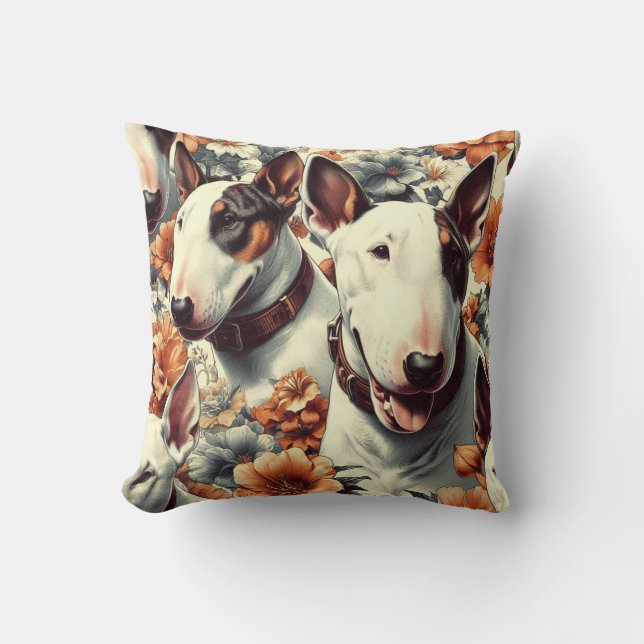 Cojín Decorativo Pintado sin problemas Retro Bull Terrier (Anverso)