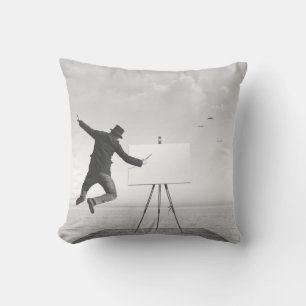 Cojín Decorativo pintor surrealista de arte blanco y negro dibujand