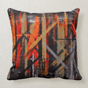 Cojín Decorativo Pintura abstracta anaranjada negra gris