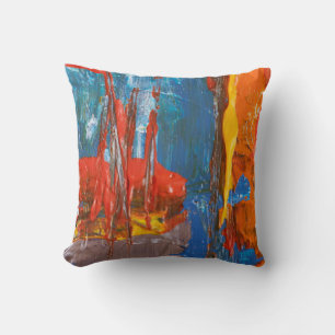 Cojín Decorativo Pintura abstracta azul y Naranja