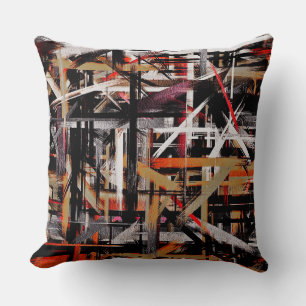 Cojín Decorativo Pintura abstracta de gris negro naranja