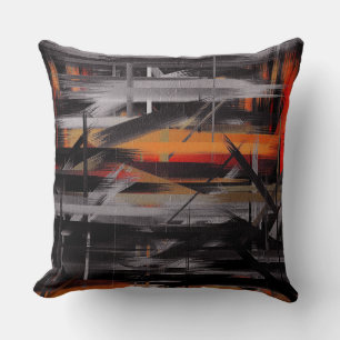 Cojín Decorativo Pintura abstracta de gris negro naranja