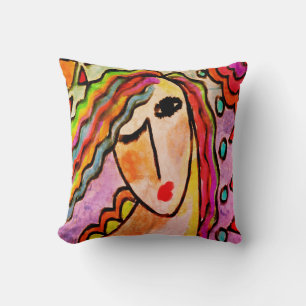 Cojín Decorativo Pintura abstracta de una mujer divertida