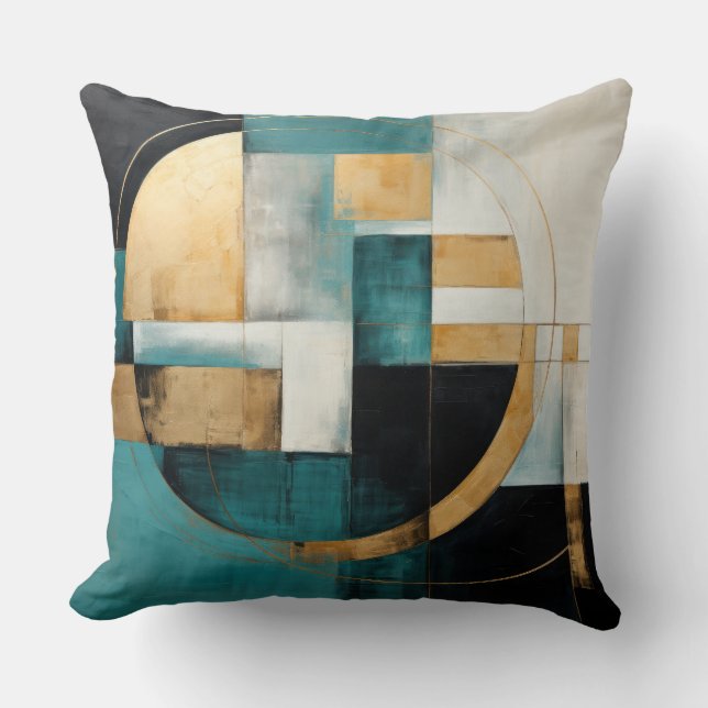 Cojín Decorativo Pintura abstracta en negro y turquesa (Anverso)