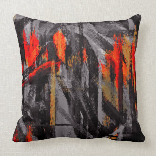 Cojín Decorativo Pintura abstracta negra gris anaranjada