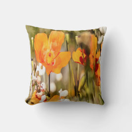 Cojín Decorativo Pintura acrílica de la adormidera del Naranja Dora