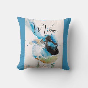 Cojín Decorativo Pintura Acuarela de Carricero Azul Aves Australian