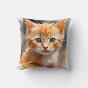 Cojín Decorativo Pintura acuarela de un lindo gato naranja