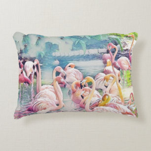 Cojín Decorativo Pintura acuática de flamencos rosados en el agua