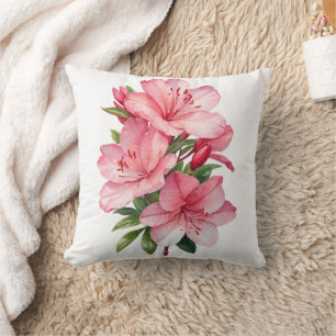 Cojín Decorativo pintura al acuarela de flor de azalea