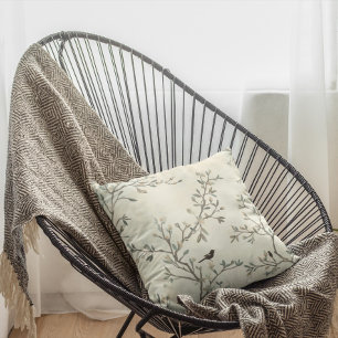 Cojín Decorativo Pintura al Acuarela de Rama de Pájaro Beige Natura