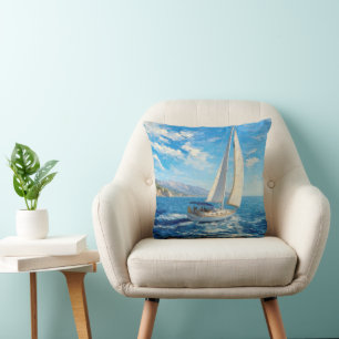 Cojín Decorativo Pintura al impasto de barco de vela 