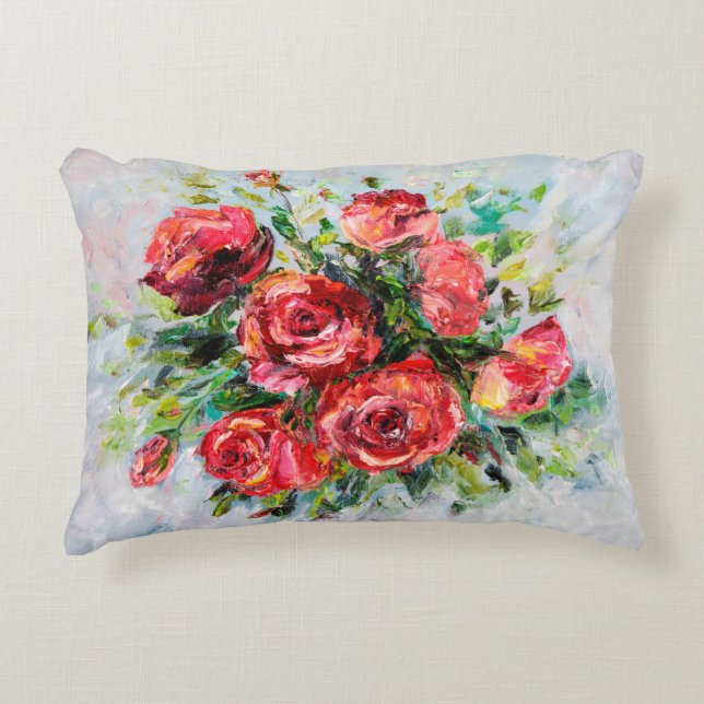 Cojín Decorativo  pintura al óleo abstracta de un hermoso ramo fres (Anverso)