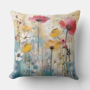 Cojín Decorativo Pintura al óleo con impasto de amapolas pastel